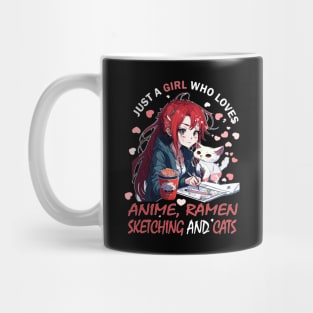 Just a Girl Who Loves Ramen Cat Anime Sketching Mug